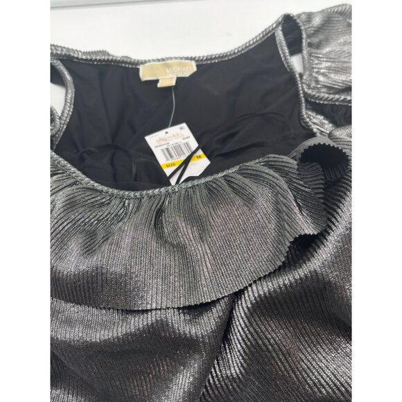 Michael Michael Kors Metallic Tiered Off-The-Shoulder Dress, Silver, M - Picture 10 of 13